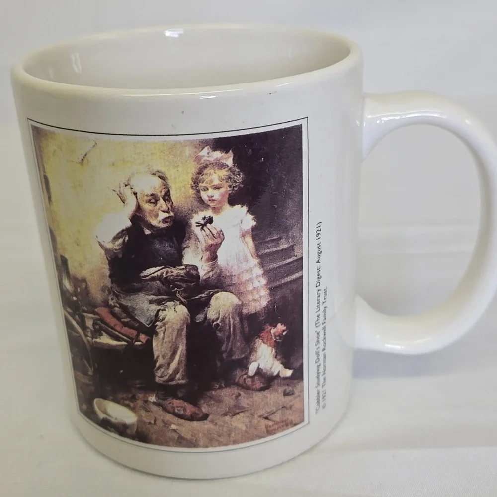 Norman Rockwell Coffee Mug, Cobbler Studying Dolls‎ Shoe